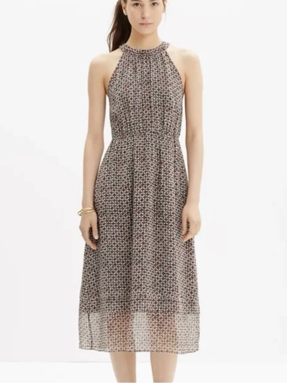 Madewell Silk Halter Midi Dress Brown Floral Print Size 4